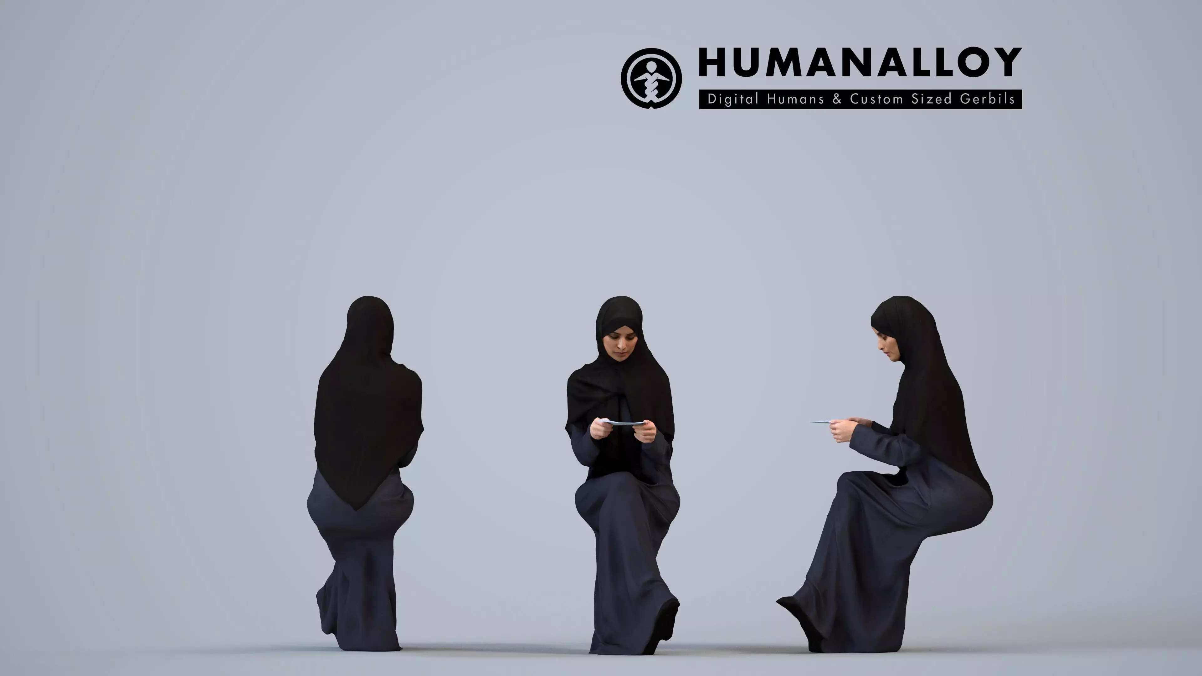 00243Hannah0010 - Adult Middle Eastern woman sitting with 3D model