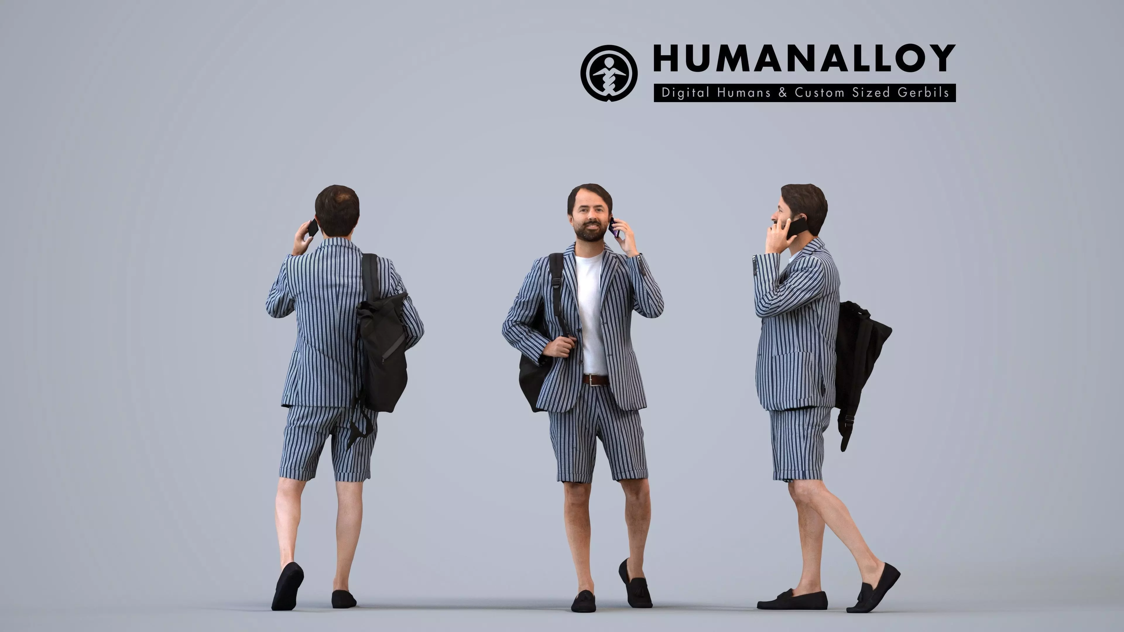 00263Bipini0004 - Adult Indian man walking office calling with 3D model
