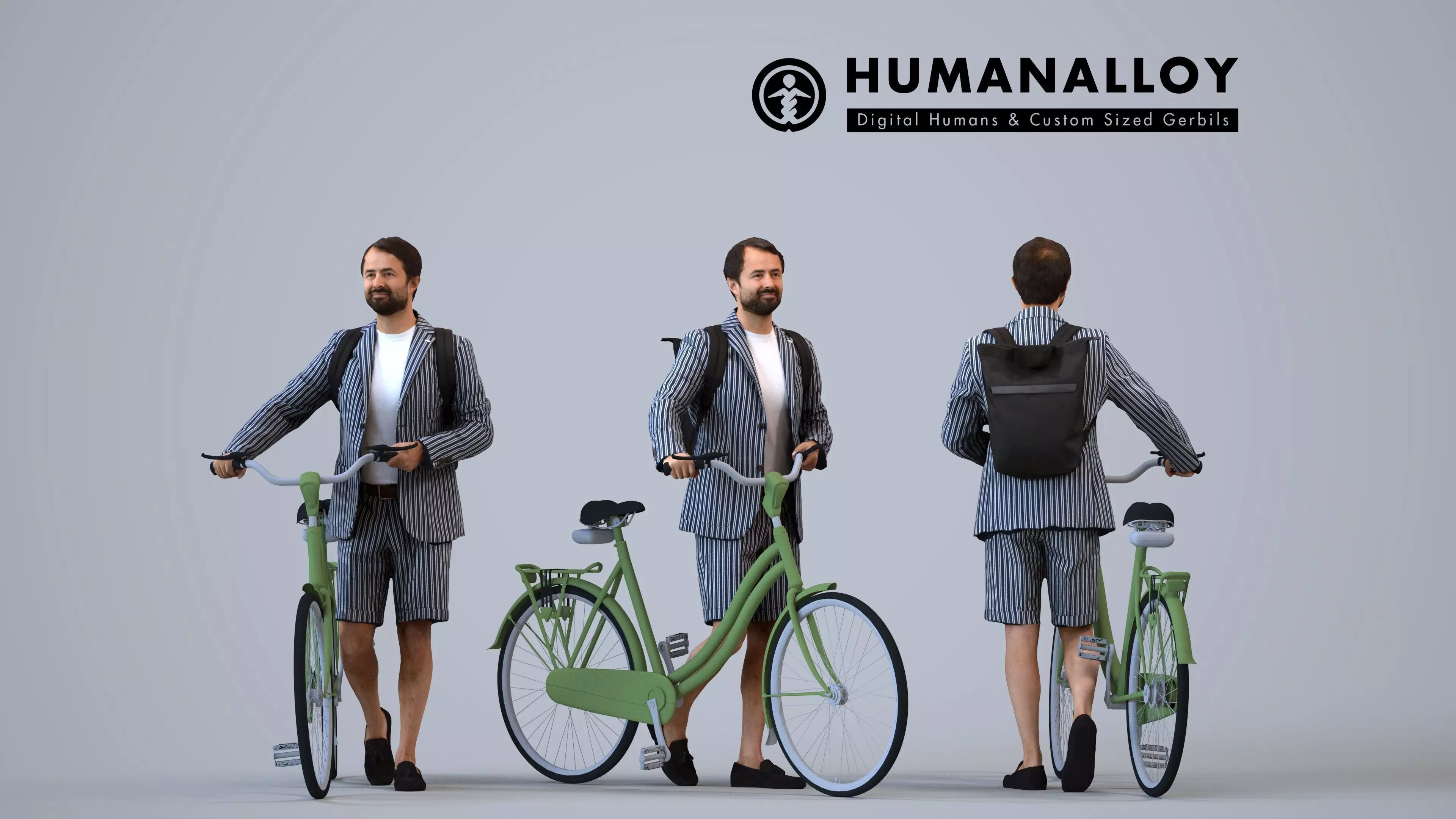 00263Bipini0015 - Adult Indian man commuting with bicycle and 3D model