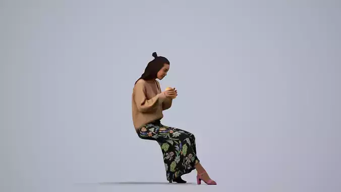 00275Denise013 - Adult Caucasian woman eating at home in casual 3D model 4