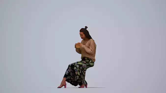00275Denise013 - Adult Caucasian woman eating at home in casual 3D model 6