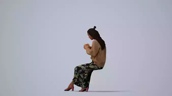 00275Denise013 - Adult Caucasian woman eating at home in casual 3D model 2