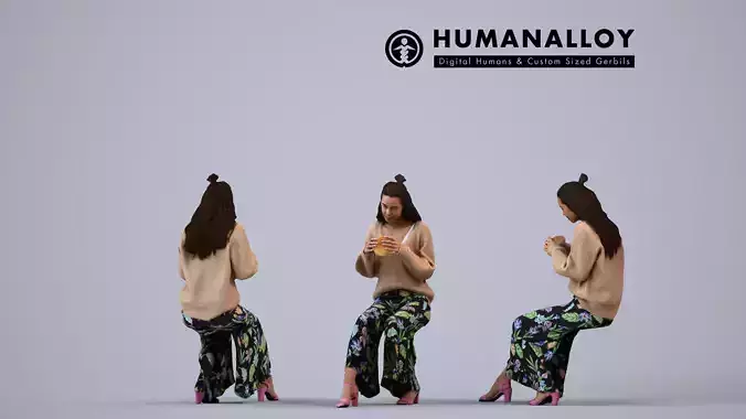 00275Denise013 - Adult Caucasian woman eating at home in casual 3D model