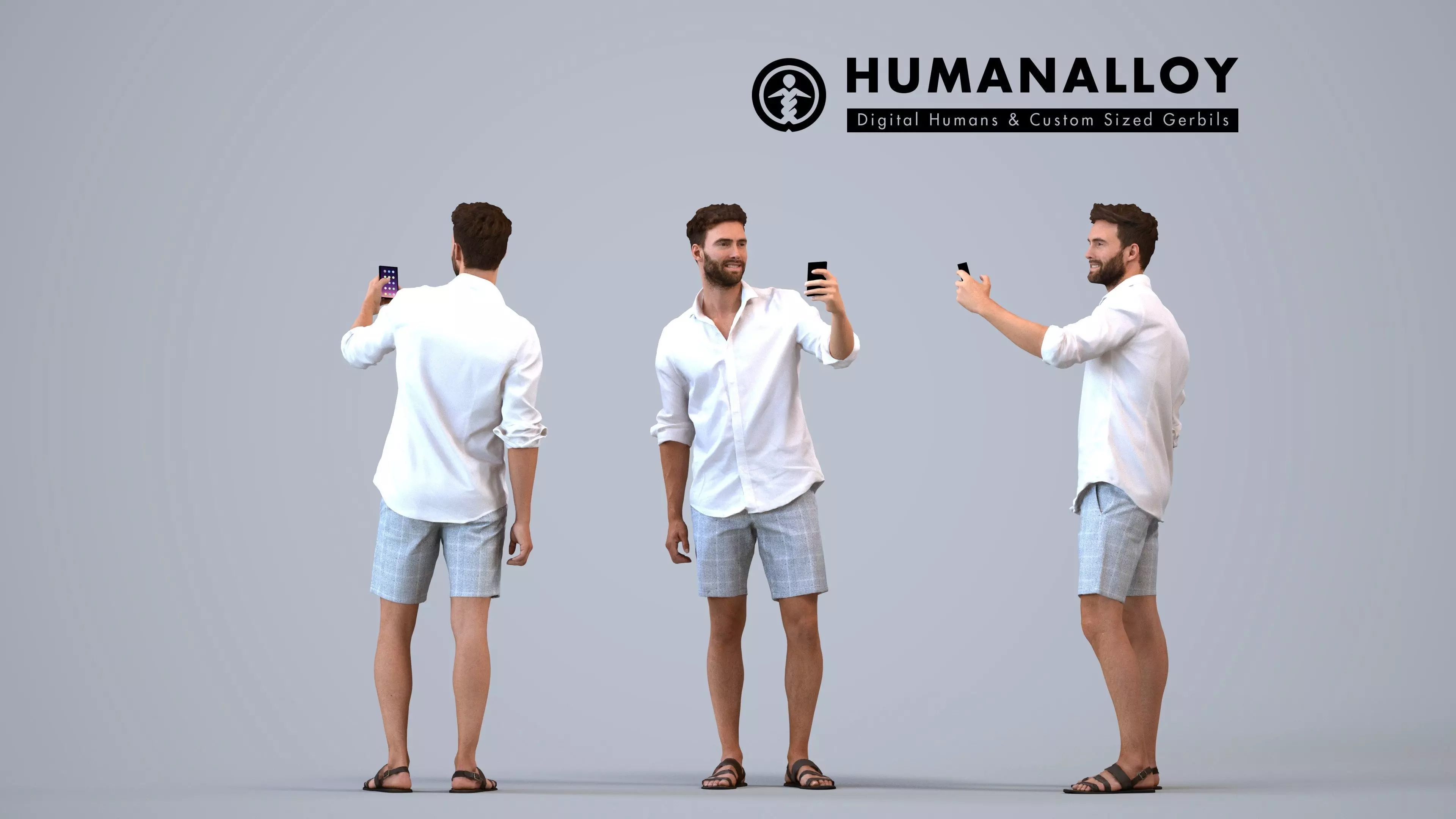 00278Olivier007 - Adult Caucasian man taking photo with 3D model