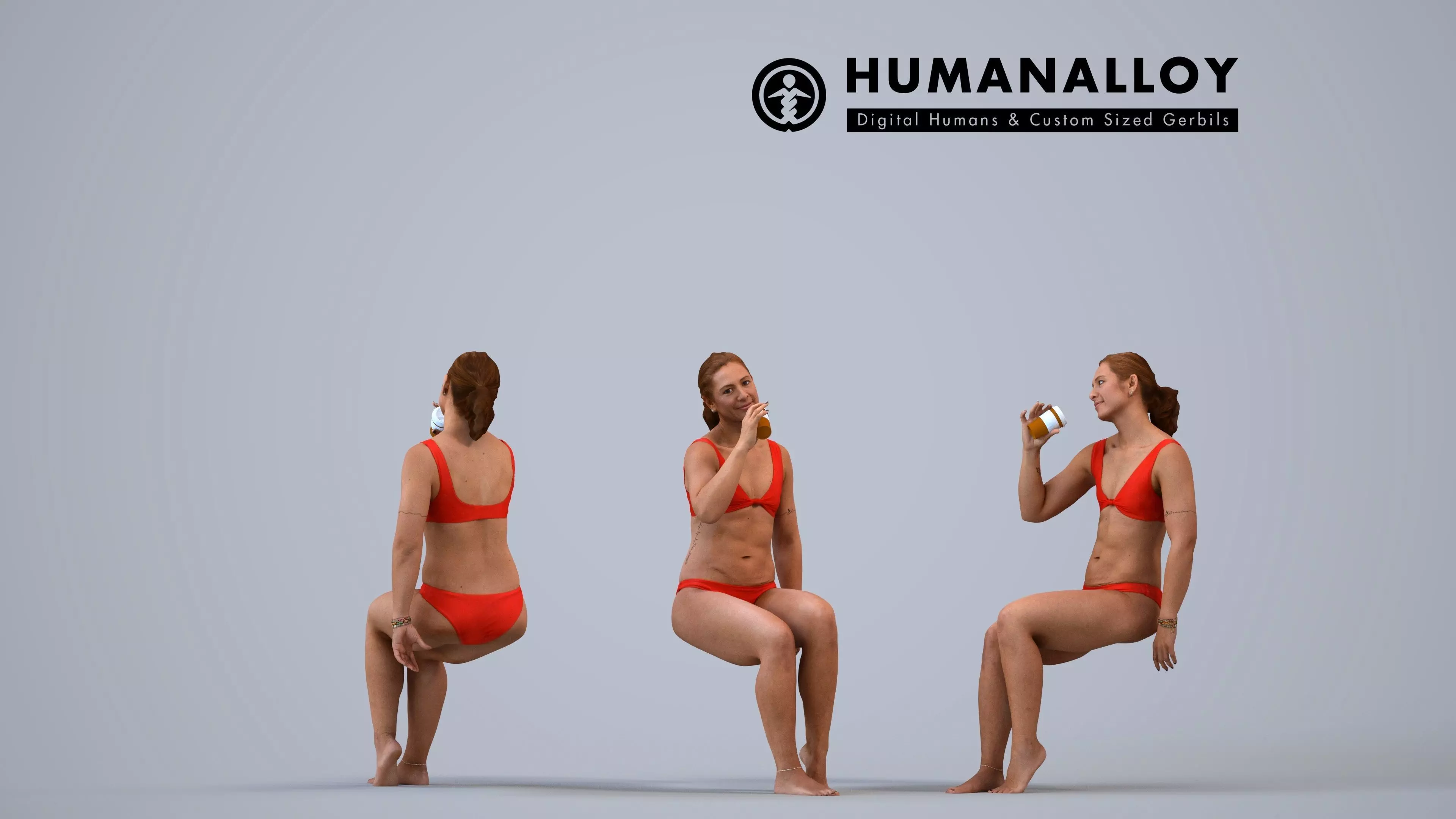 00280Misha007 - Adult Caucasian woman sitting in swimwear with 3D model