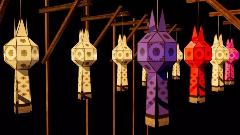 Yi Peng Lantern or Lanna Lantern Low-poly 3D model