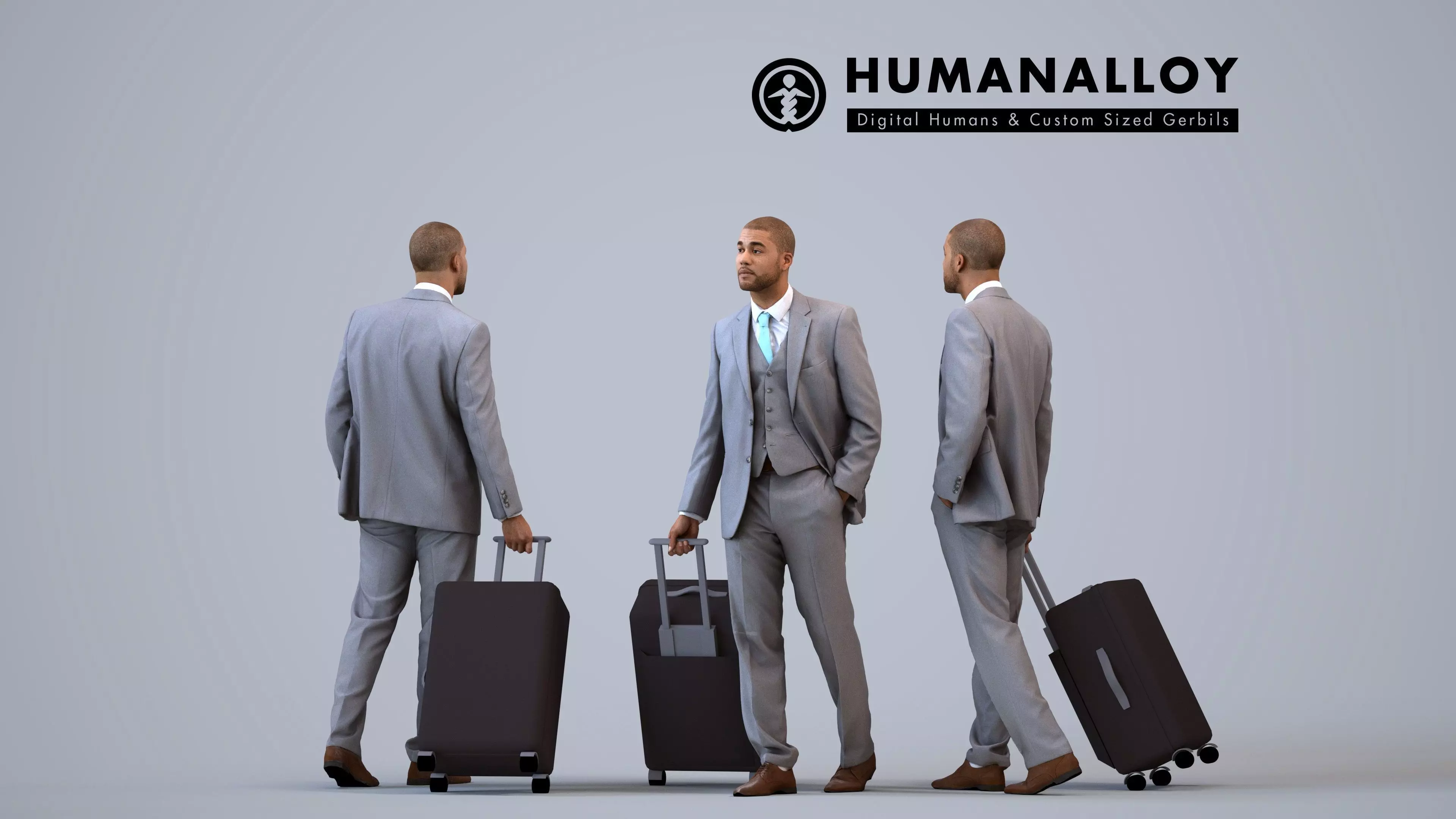00283Bill009 - Adult Black male walking with suitcase in 3D model
