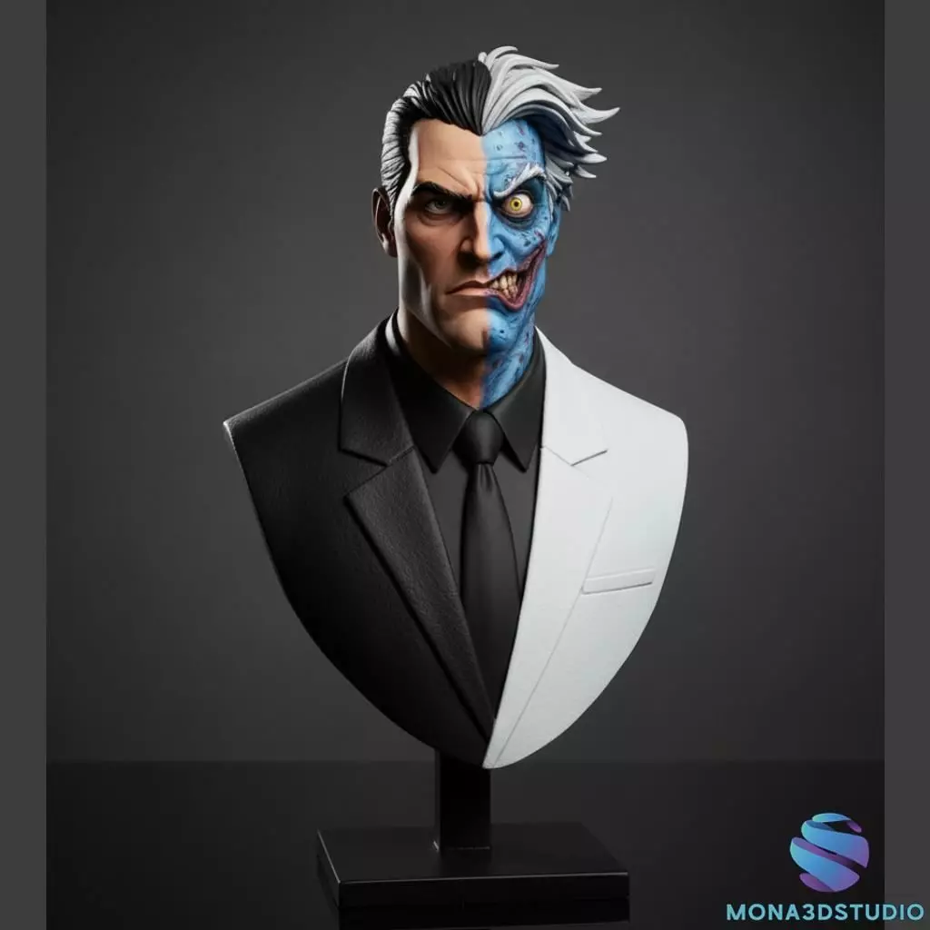 Two-Face Bust - Harvey Dent - Pre-supported 3D Printable STL 3D print model