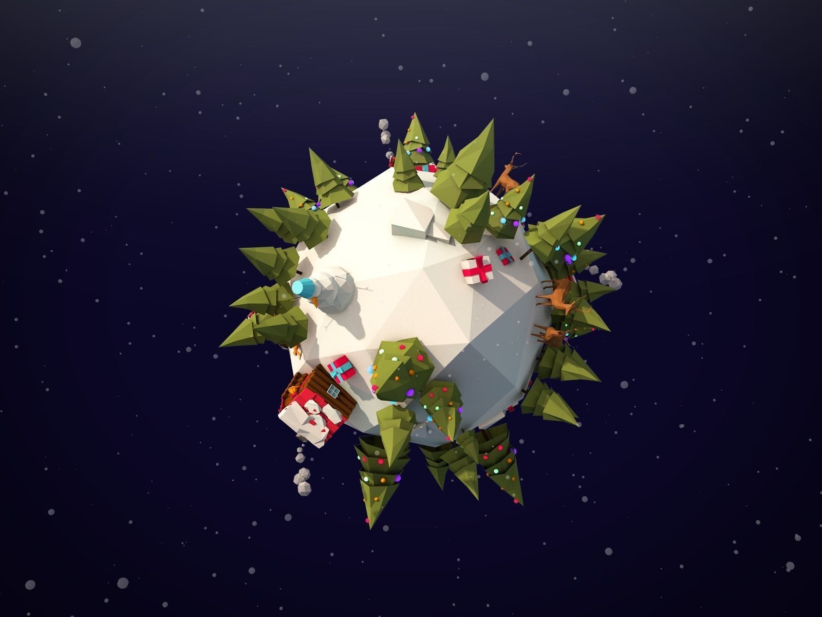 Cartoon Low Poly Winter Planet Asset Low-poly 3D model