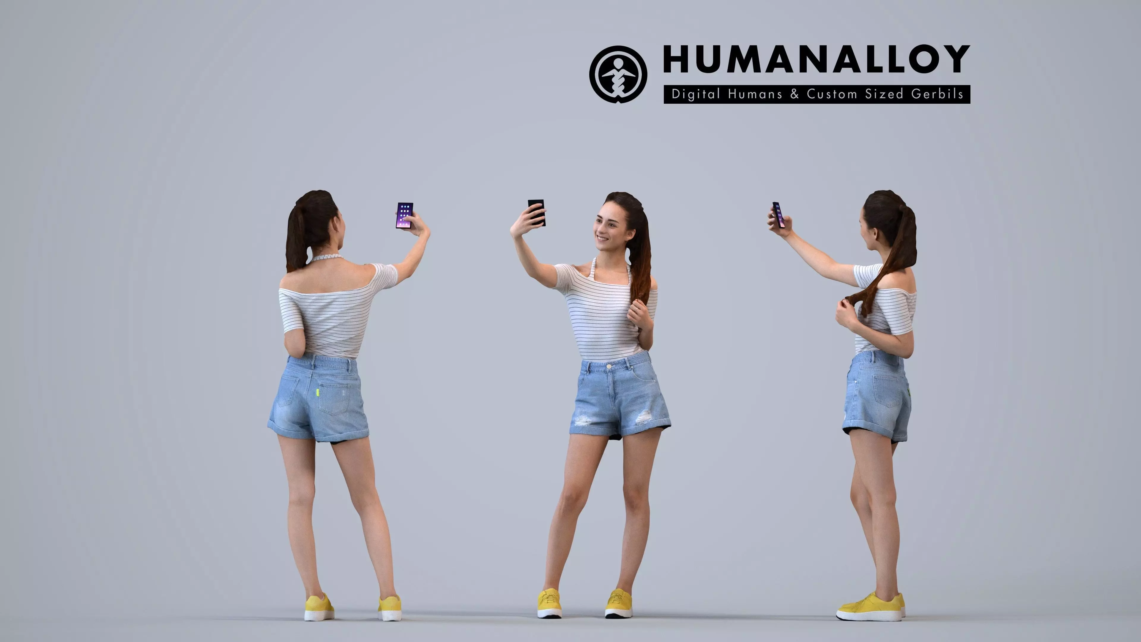 00302Hideki009 - Adult Caucasian woman taking photo with 3D model