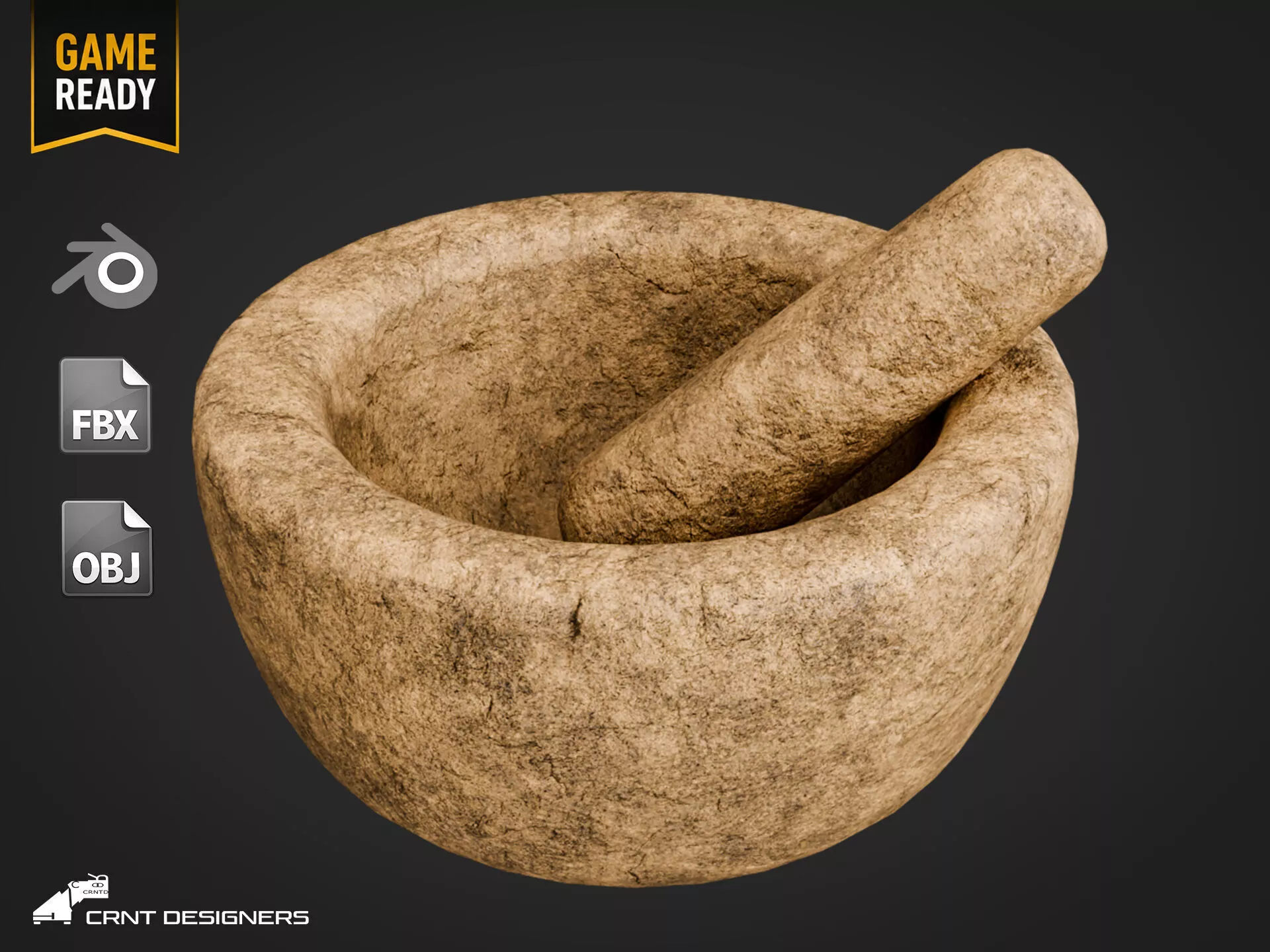 Ancient Stone Mortar And Pestle - UE4 And UE5 Optimized Low-poly 3D model