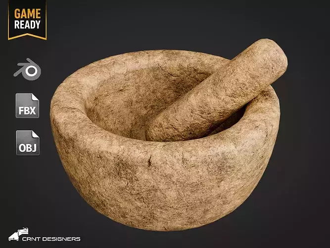 Ancient Stone Mortar And Pestle - UE4 And UE5 Optimized Low-poly 3D model