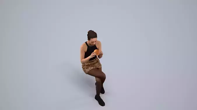 00308Hidek016 - Adult Caucasian woman sitting eating at home in 3D model 5
