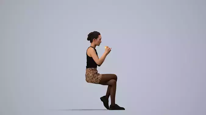 00308Hidek016 - Adult Caucasian woman sitting eating at home in 3D model 4