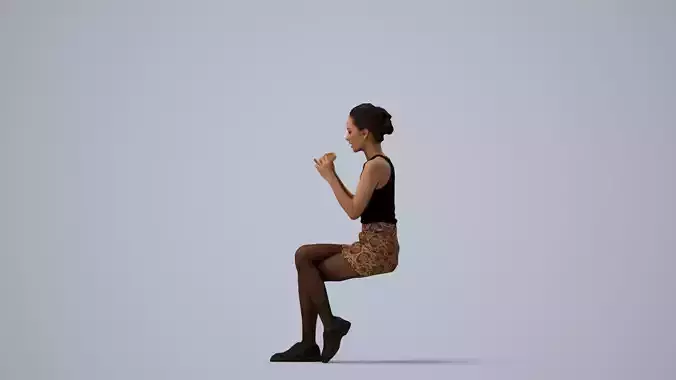 00308Hidek016 - Adult Caucasian woman sitting eating at home in 3D model 2