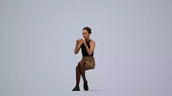 00308Hidek016 - Adult Caucasian woman sitting eating at home in 3D model 6