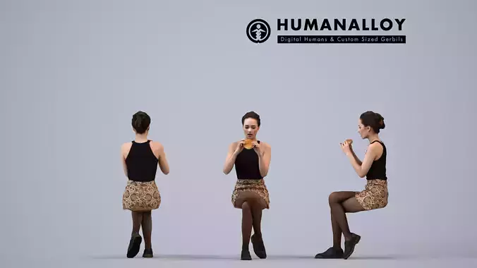 00308Hidek016 - Adult Caucasian woman sitting eating at home in 3D model