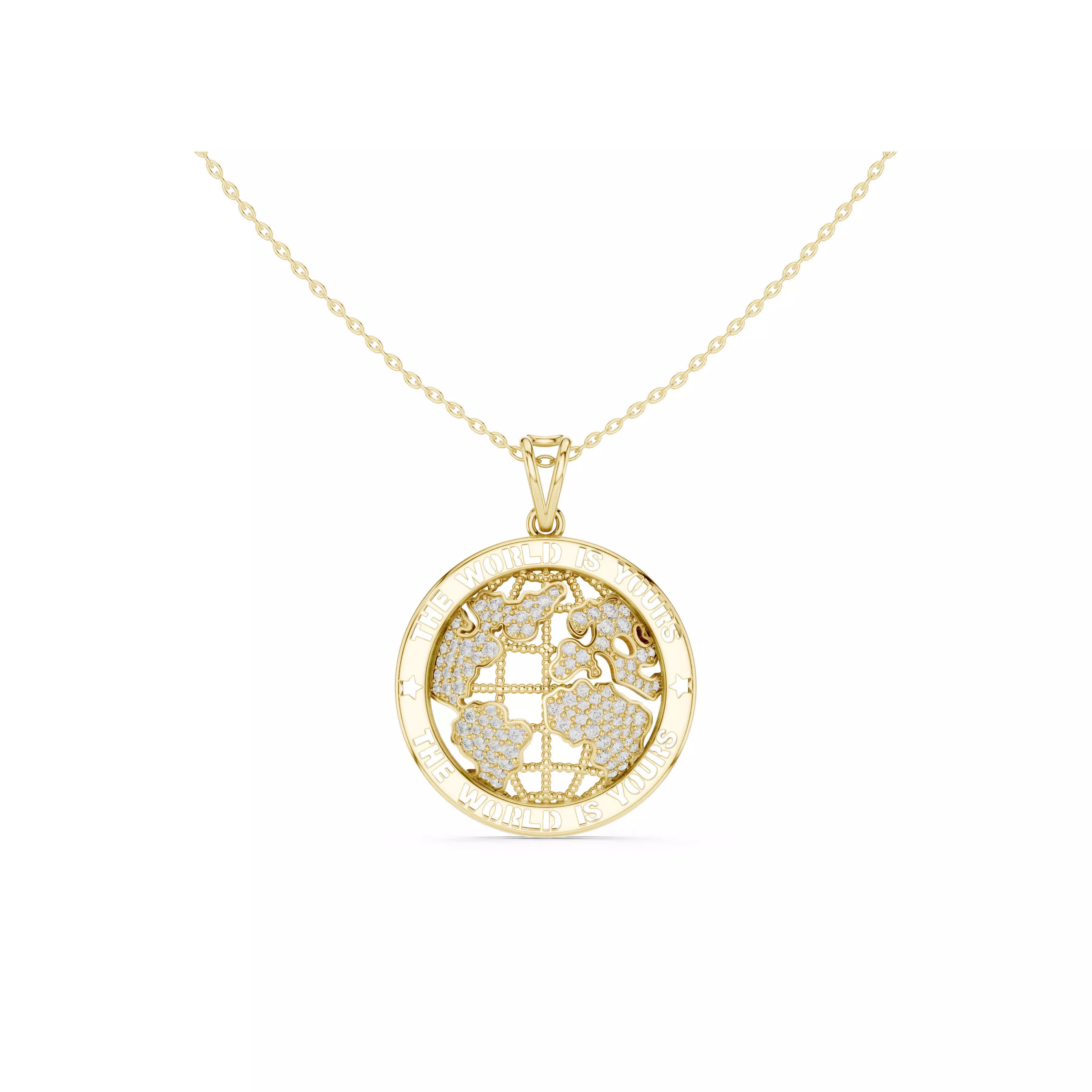 Diamond World Map Medallion Pendant The World Is Yours Necklace 3D print model