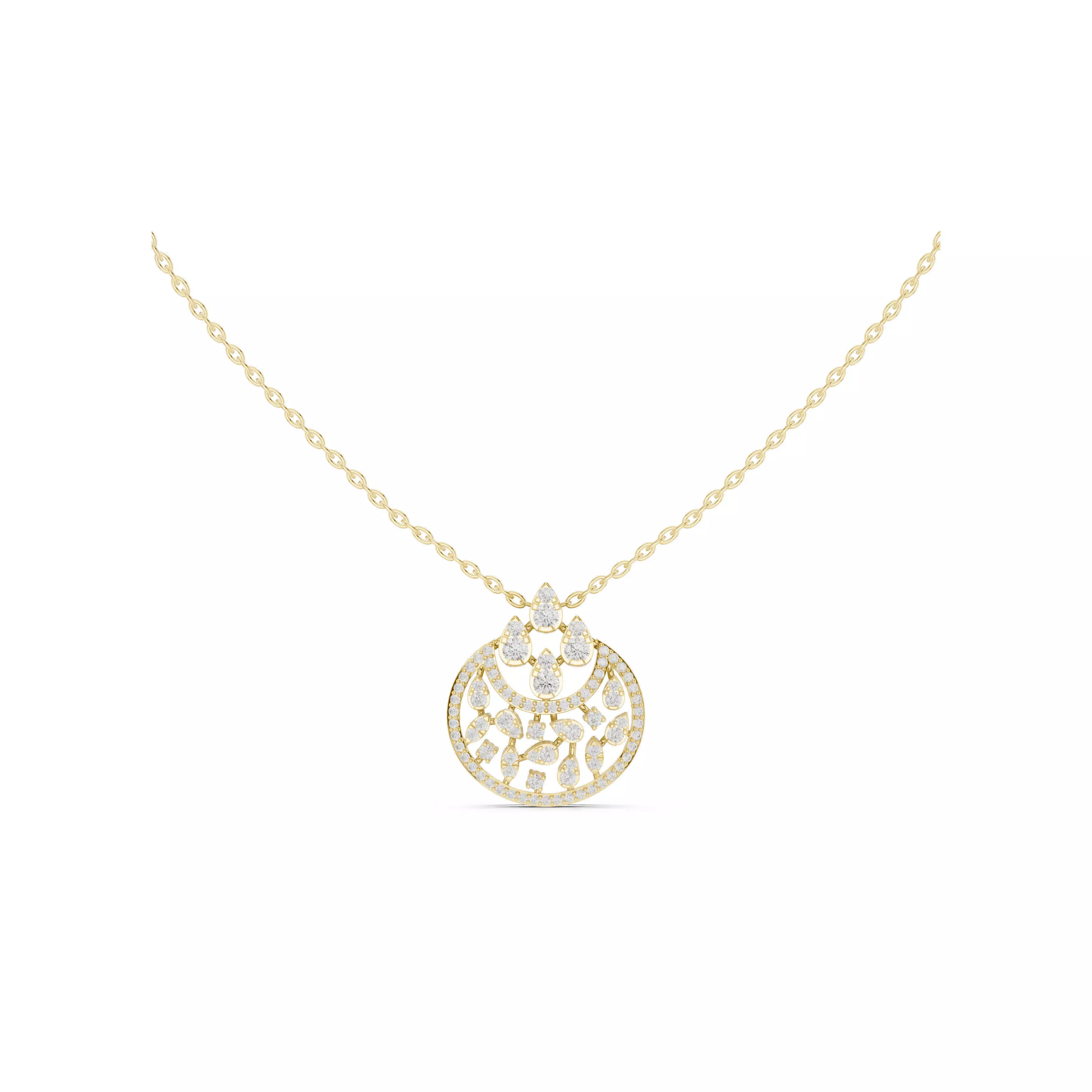 Round Floral Diamond Pendant Halo Filigree Necklace CAD 3D print model
