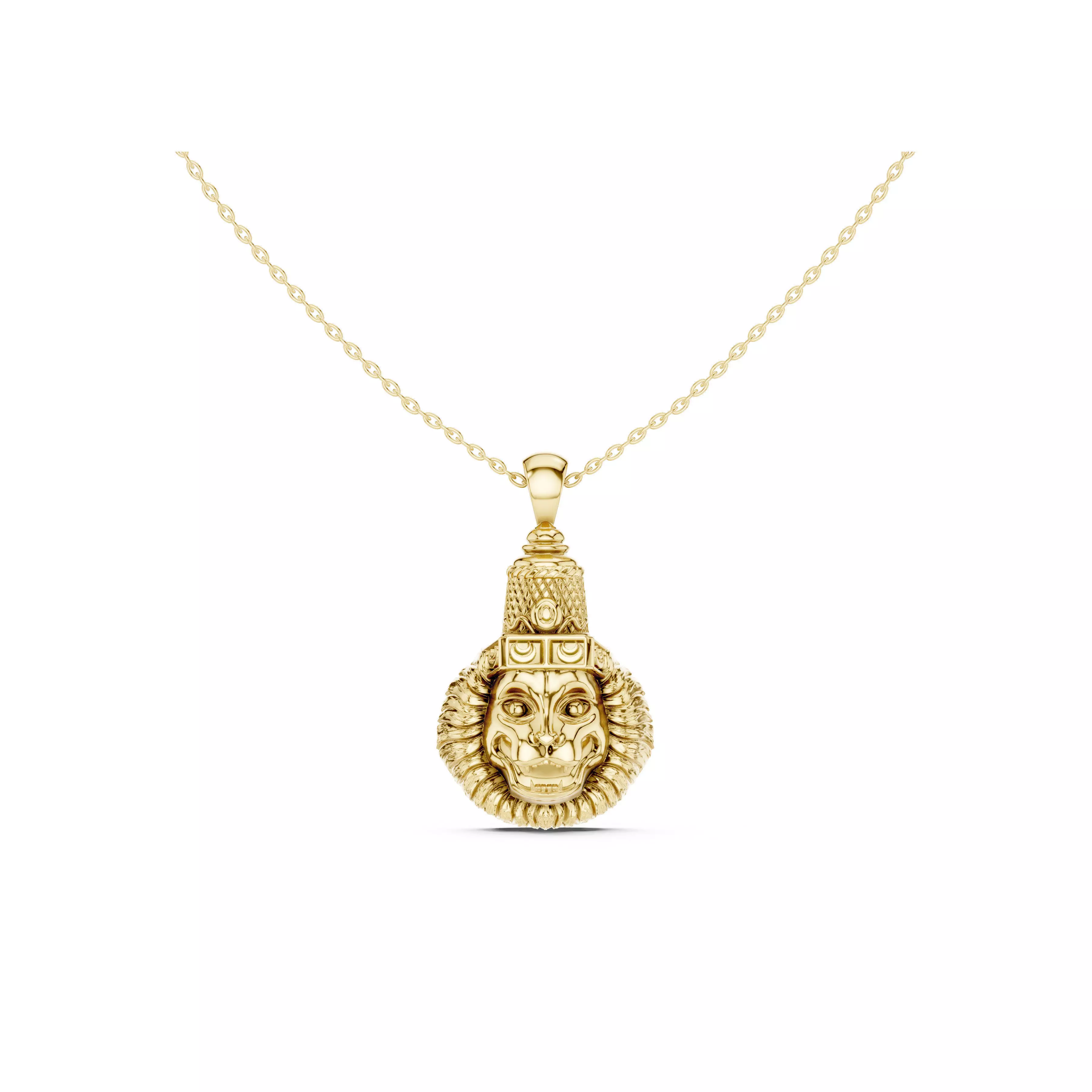 Royal Lion Head Pendant Detailed Gold King Face Necklace CAD 3D print model