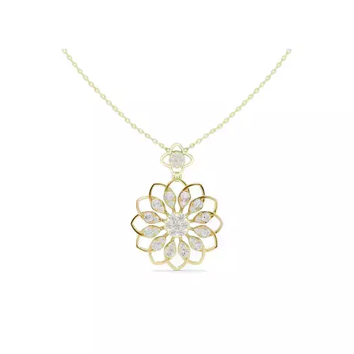 Floral Diamond Cluster Pendant Round Flower Necklace CAD
