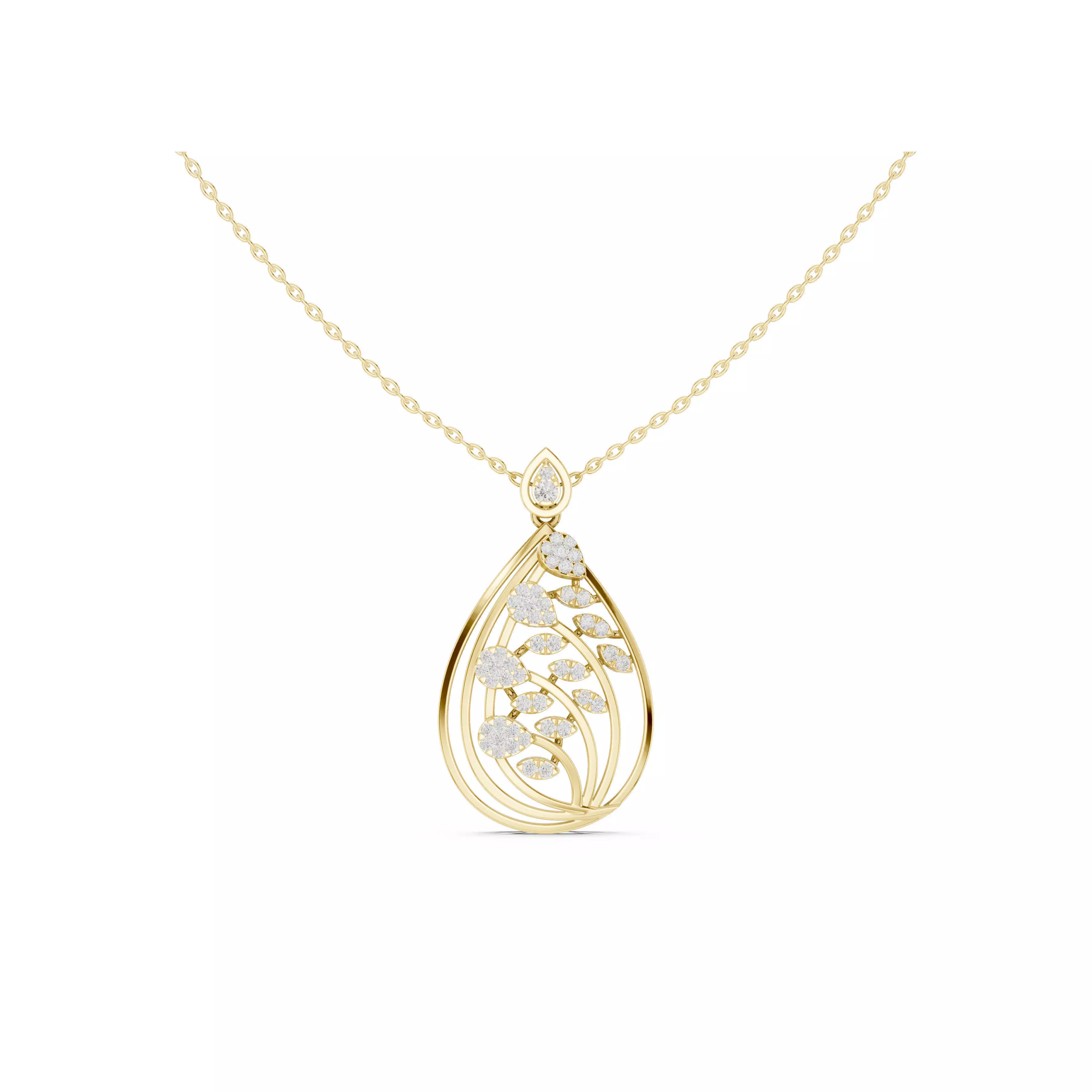 Leaf Diamond Pendant Nature Inspired Teardrop Necklace CAD 3D print model