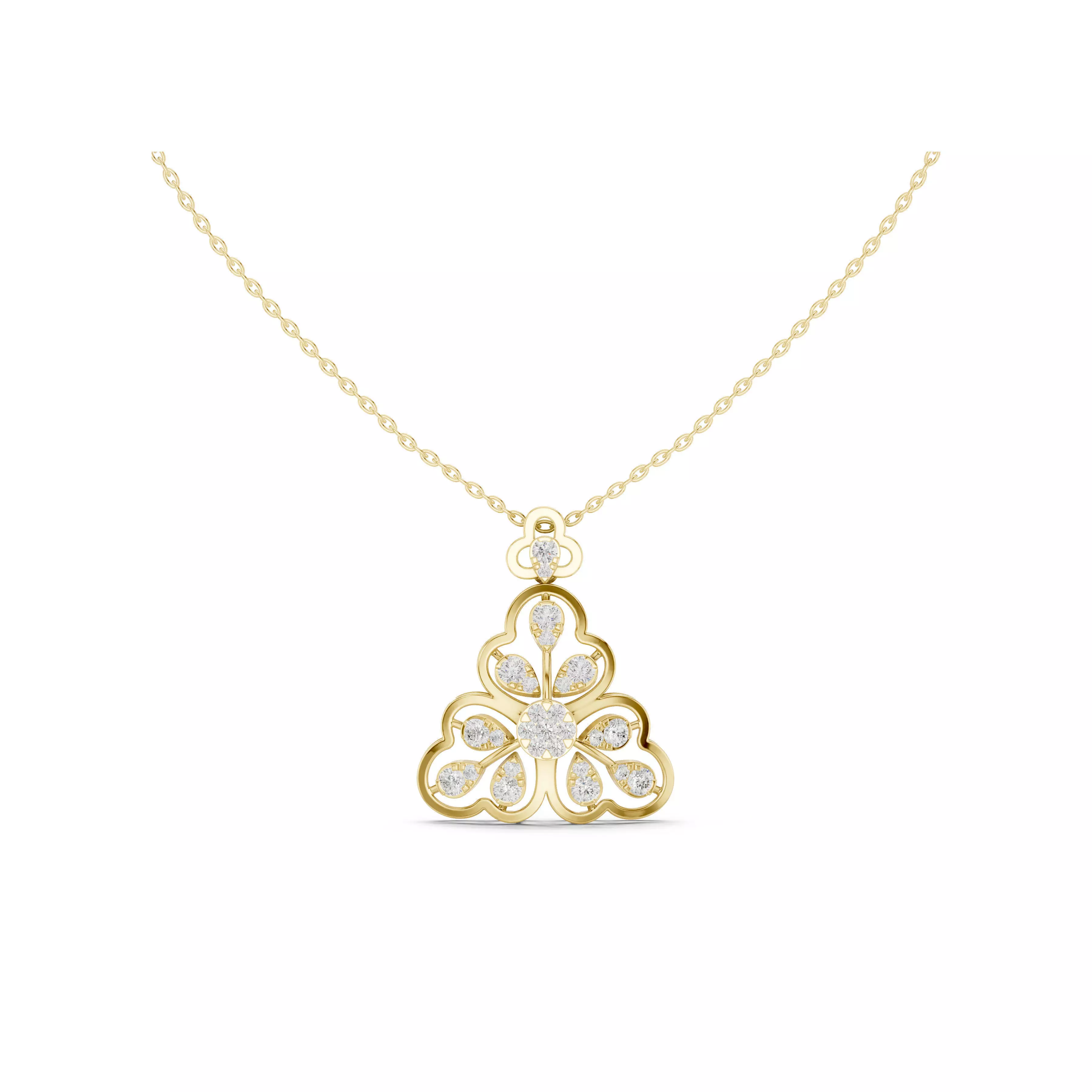 Clover Diamond Pendant Three Leaf Floral Necklace CAD 3D print model