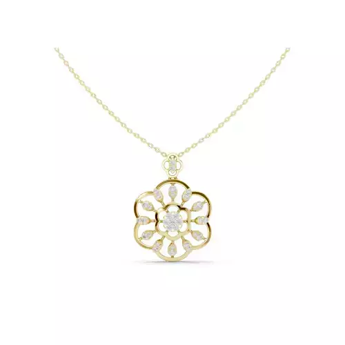 Floral Diamond Pendant Openwork Flower Medallion Necklace CAD