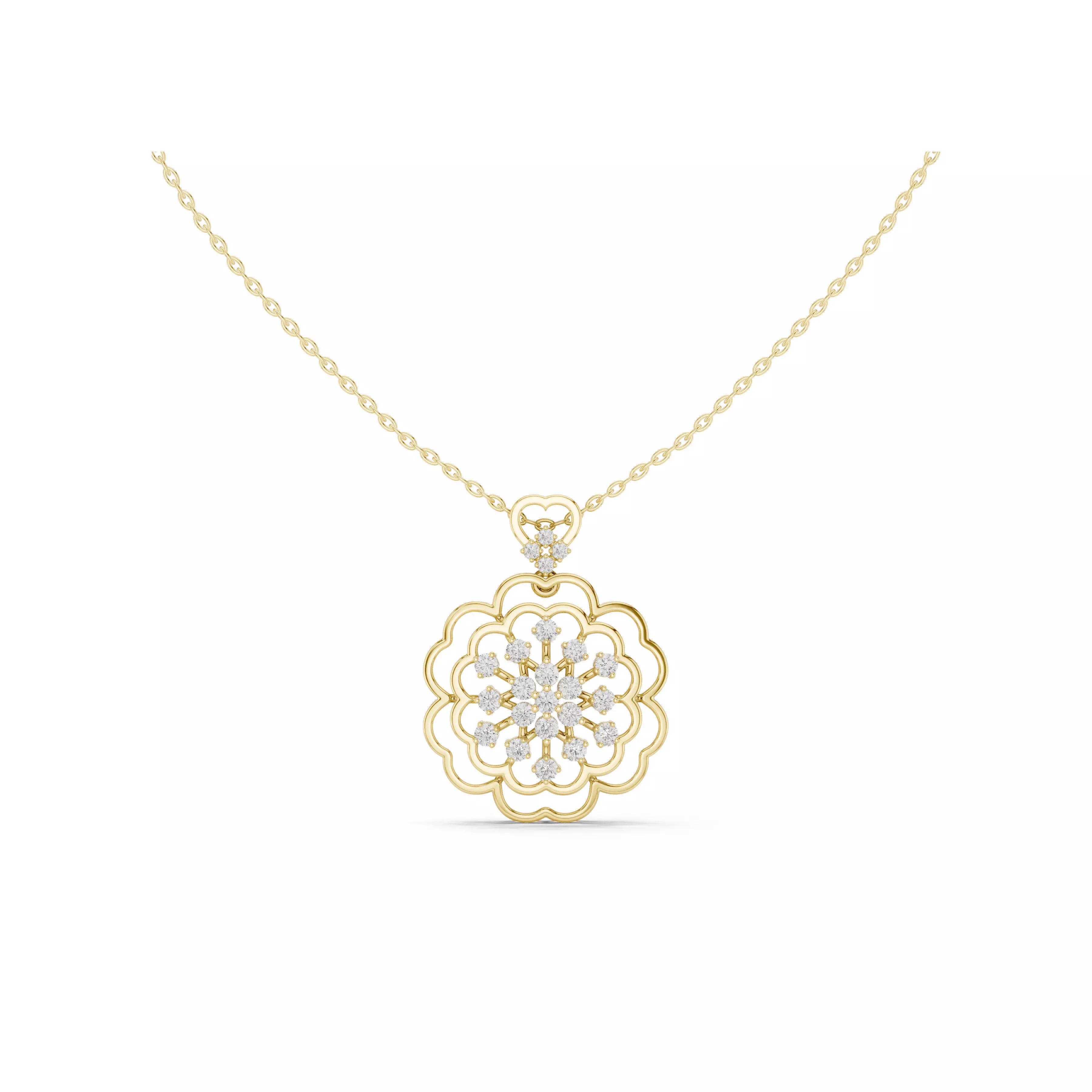 Floral Diamond Halo Pendant Necklace Layered Flower Medallion 3D print model