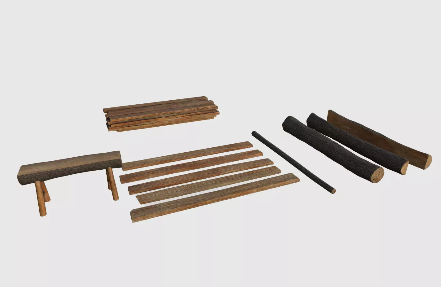 Survival Wood Assets - Logs Planks - Game Ready Low-poly 3D model