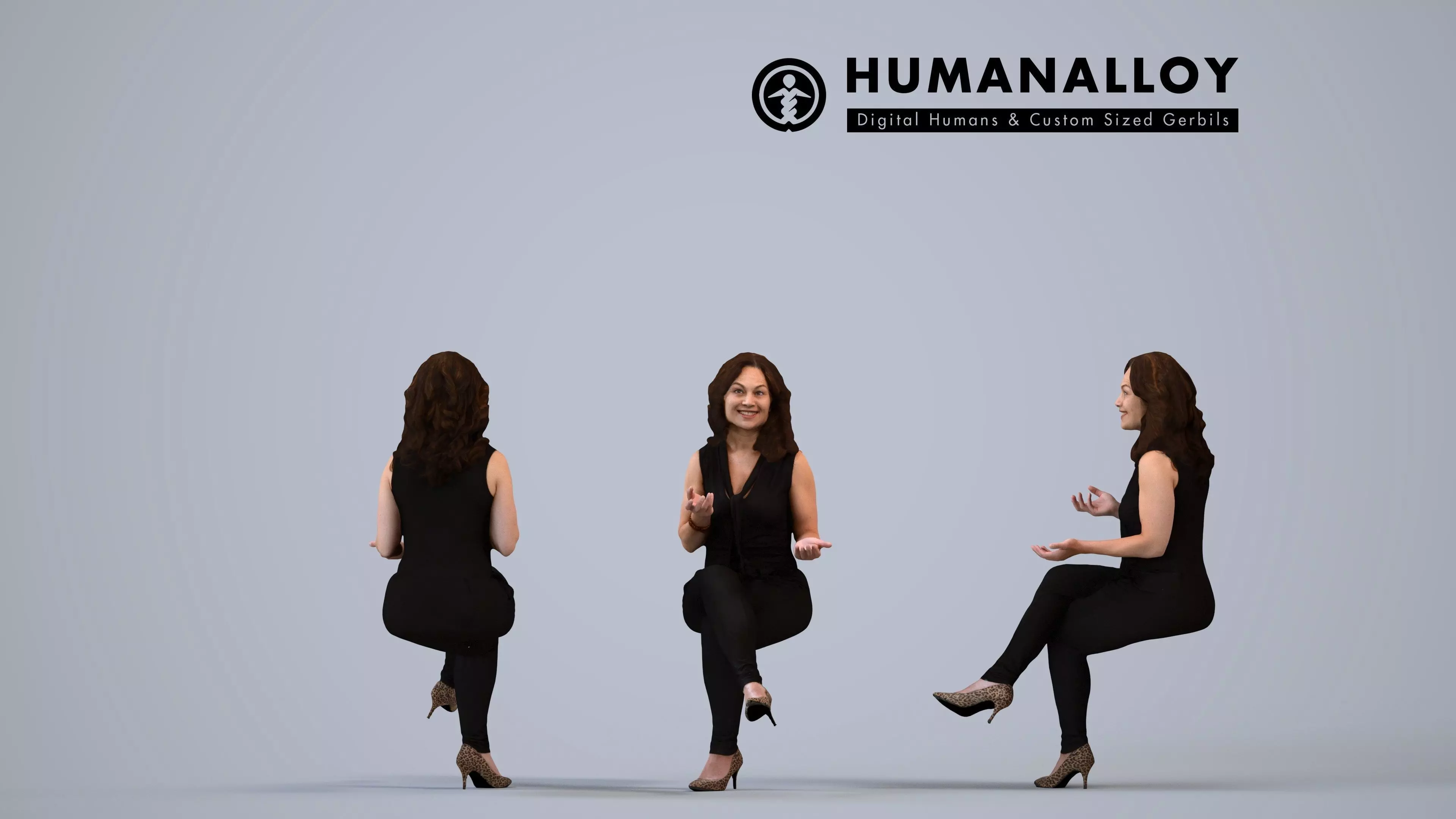 00342Anisa008 - Adult Caucasian woman talking while seated in 3D model