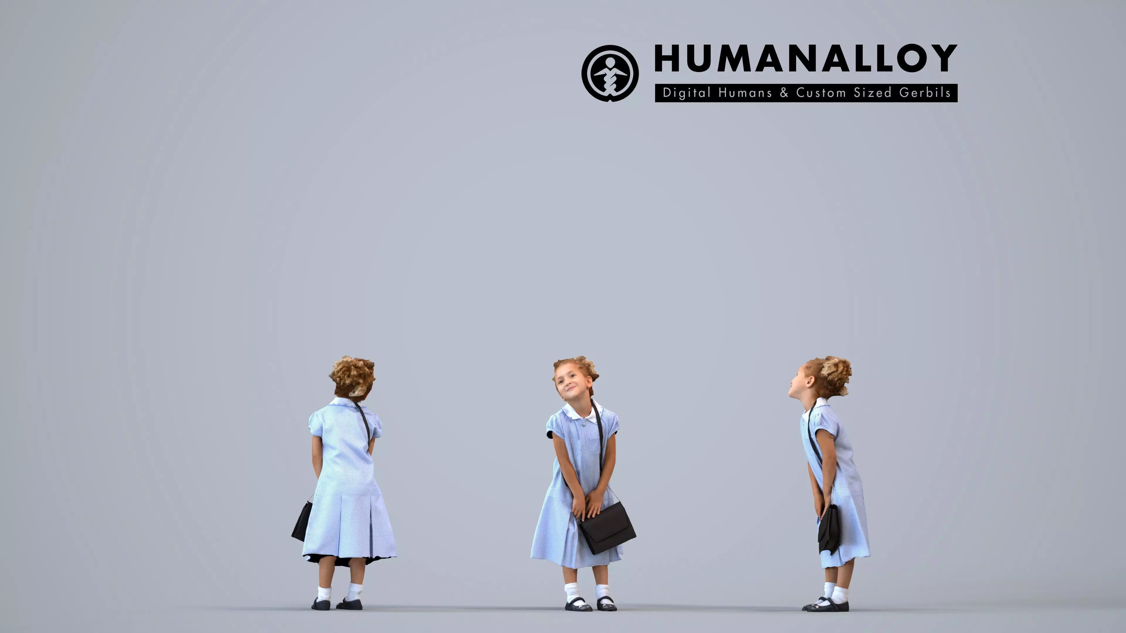 00359Evie002 - Young mixed-ethnicity girl standing with school 3D model