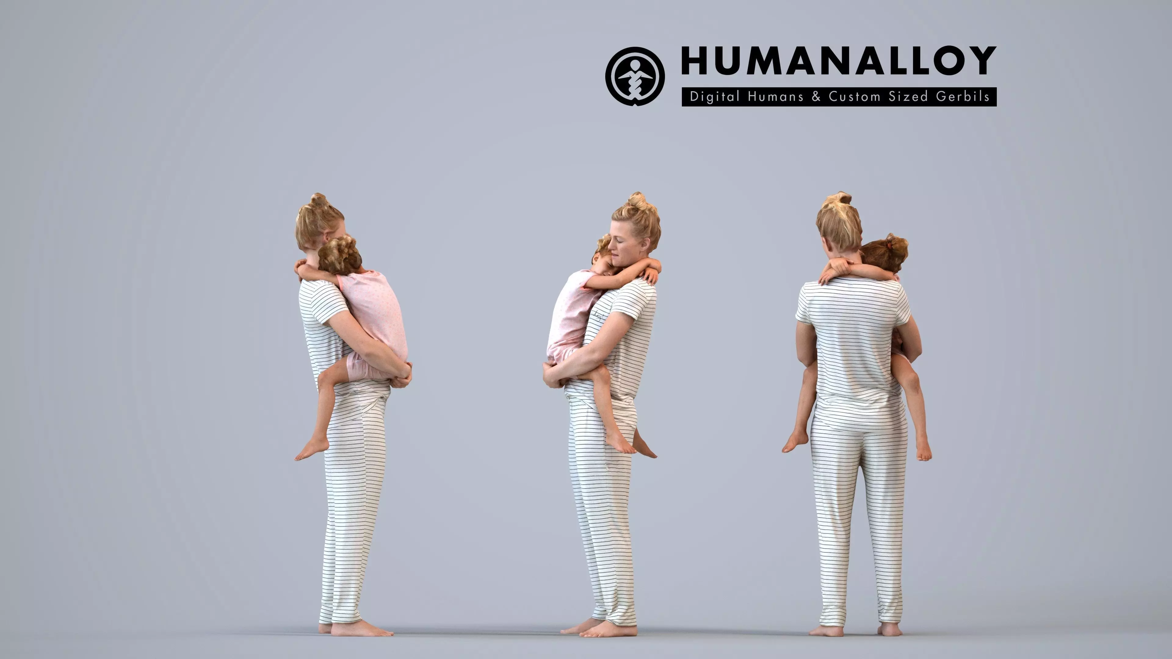 00365Sophie002 - Adult Caucasian woman bonding with child at 3D model