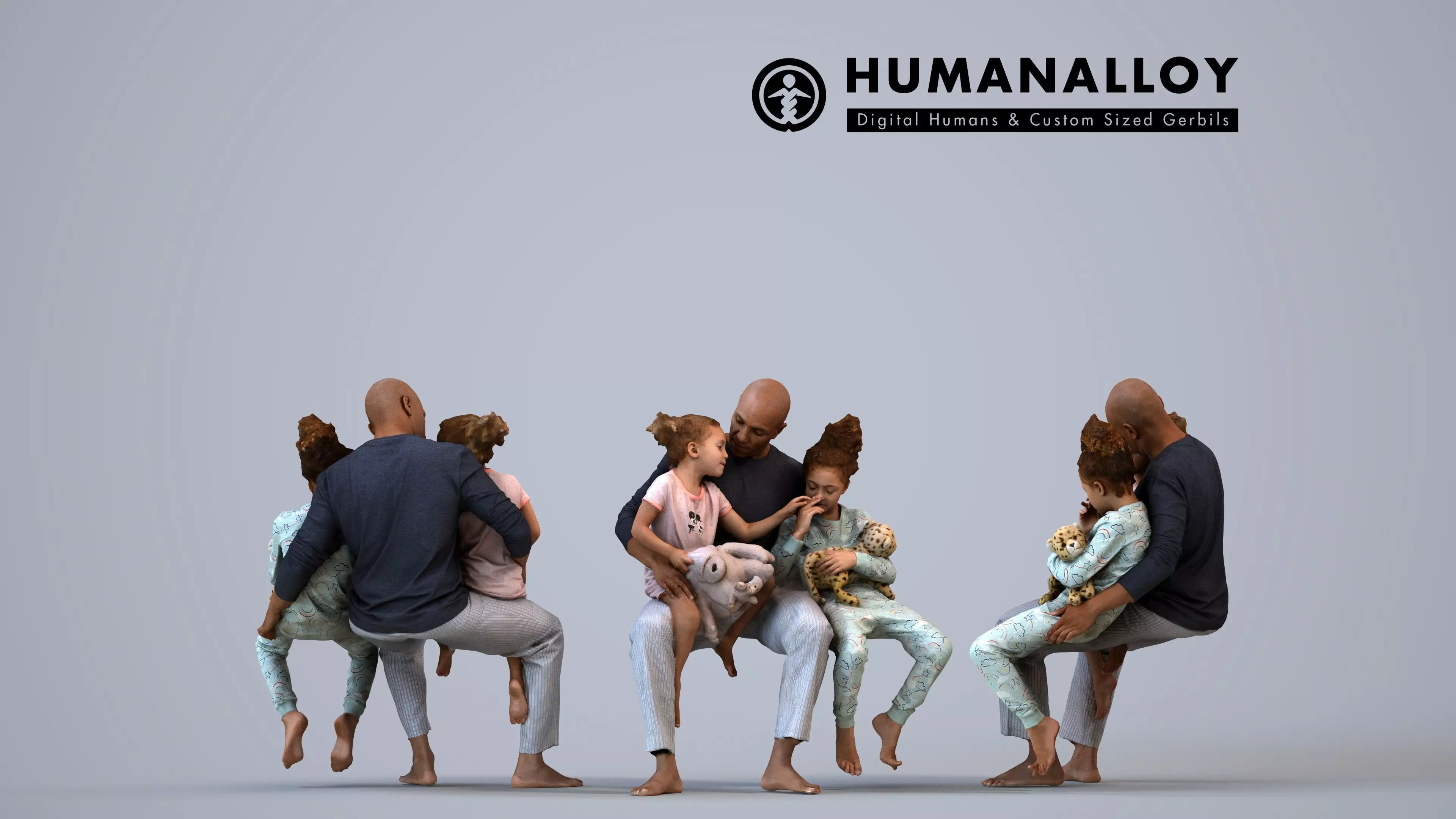 00369Carl008 - Adult Black man sitting casually with family in 3D model