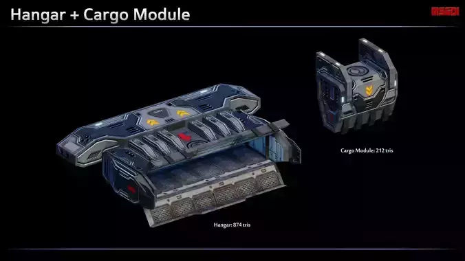 Spaceship Cruiser Modular Equipment Low-poly 3D model