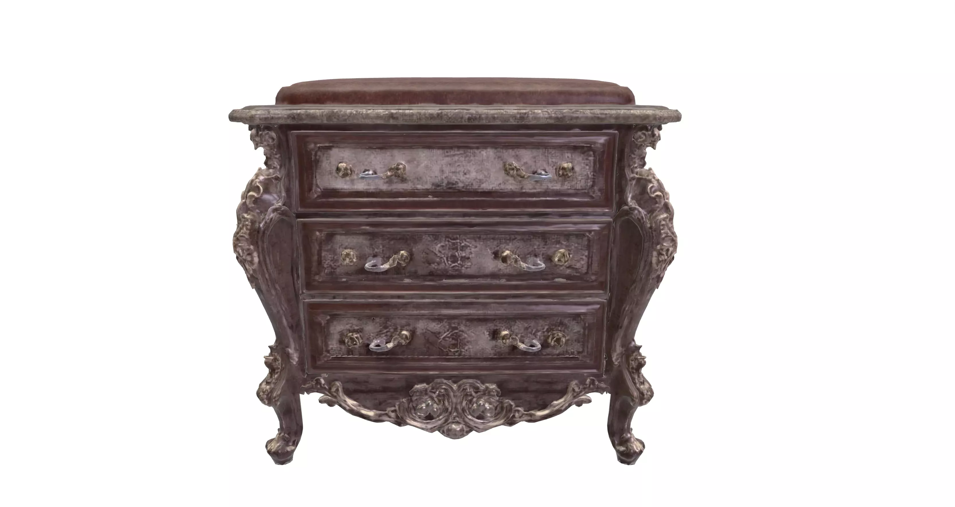 Antique Baroque Carved Wooden Nightstand 3D model