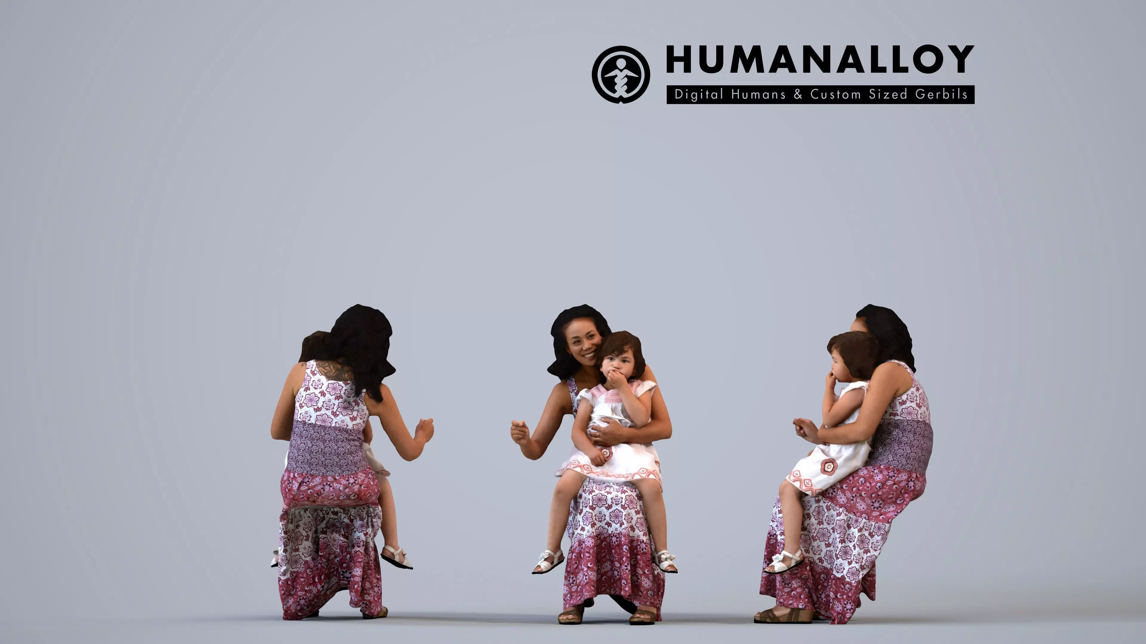 00382Susila017 - Adult Asian woman sitting with daughter in 3D model