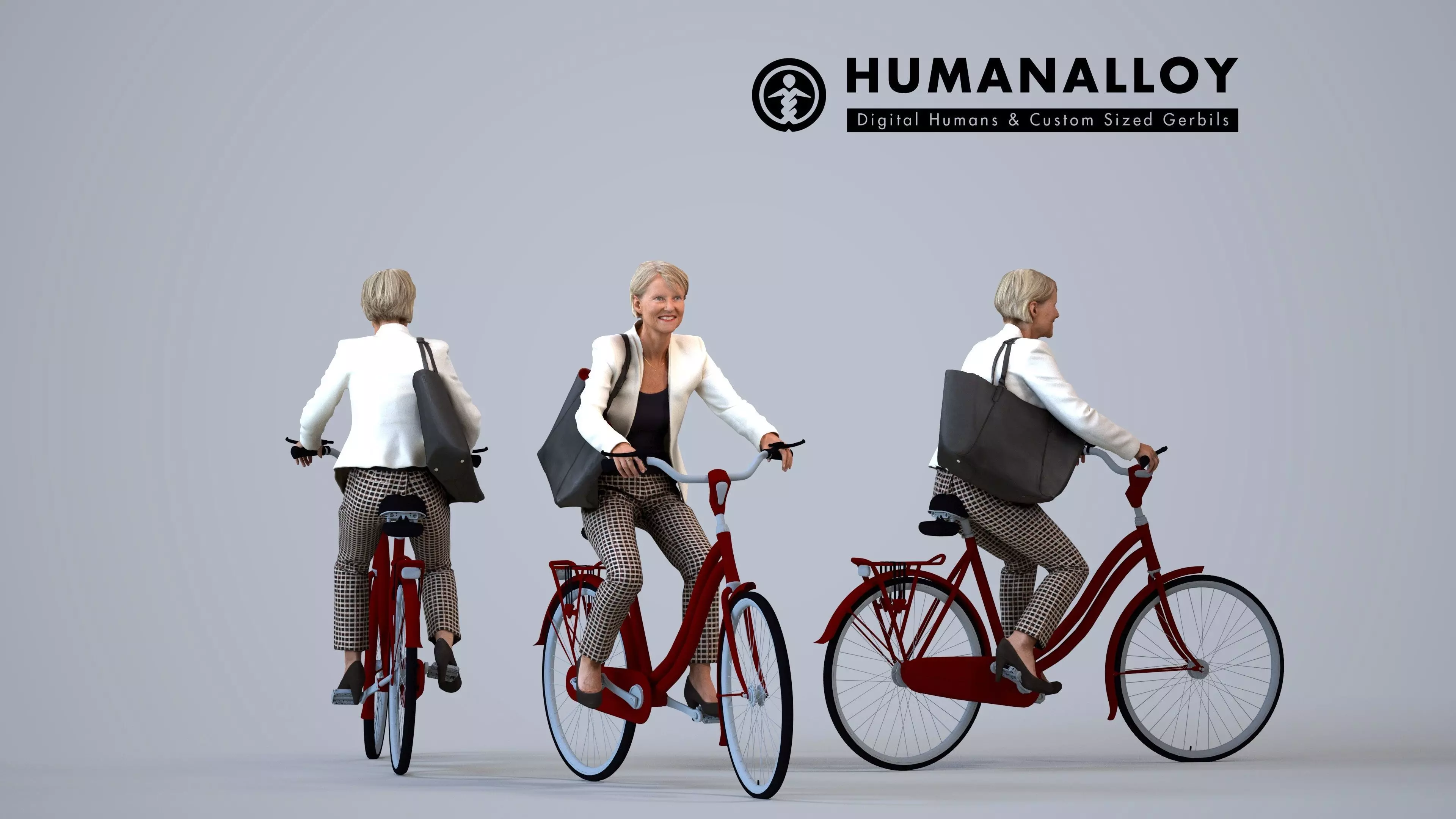 00390Julie002 - Senior Caucasian woman cycling in public 3D model