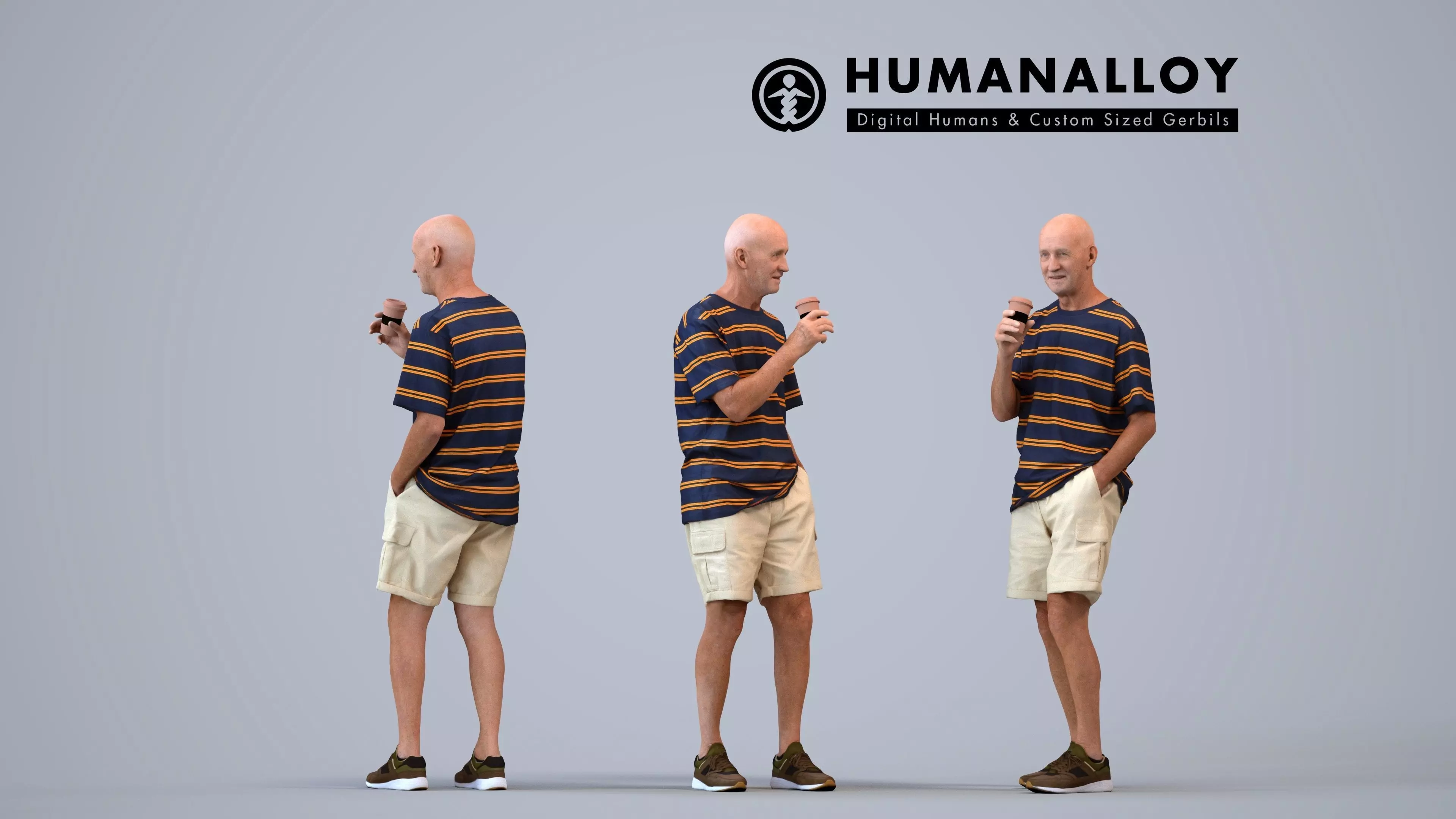 00393James007 - Senior Caucasian man standing casually drinking 3D model