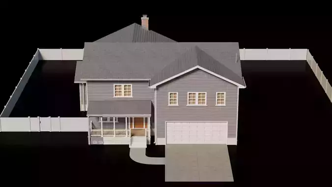 American Cottage House 3 Low-poly 3D model 6