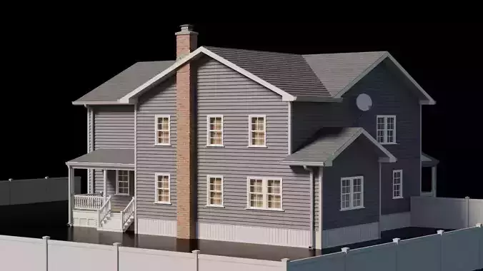 American Cottage House 3 Low-poly 3D model 4