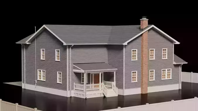 American Cottage House 3 Low-poly 3D model 3