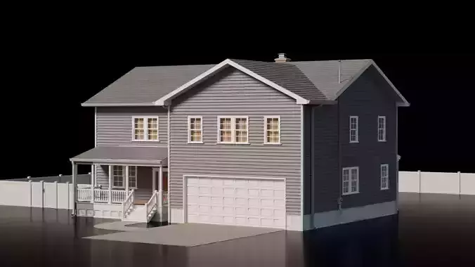 American Cottage House 3 Low-poly 3D model 2