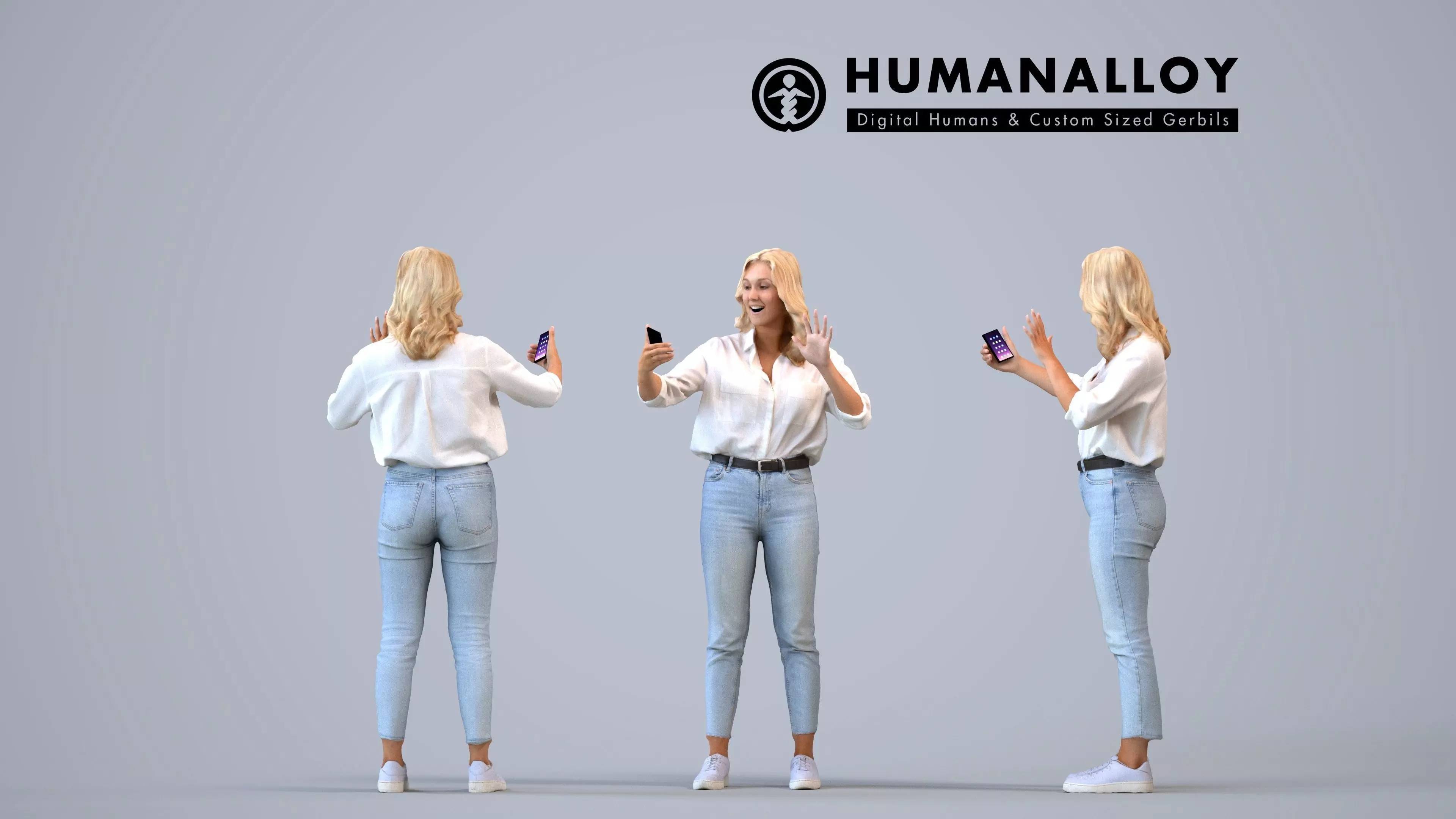 00405Jane002 - Adult Caucasian woman taking photo with 3D model