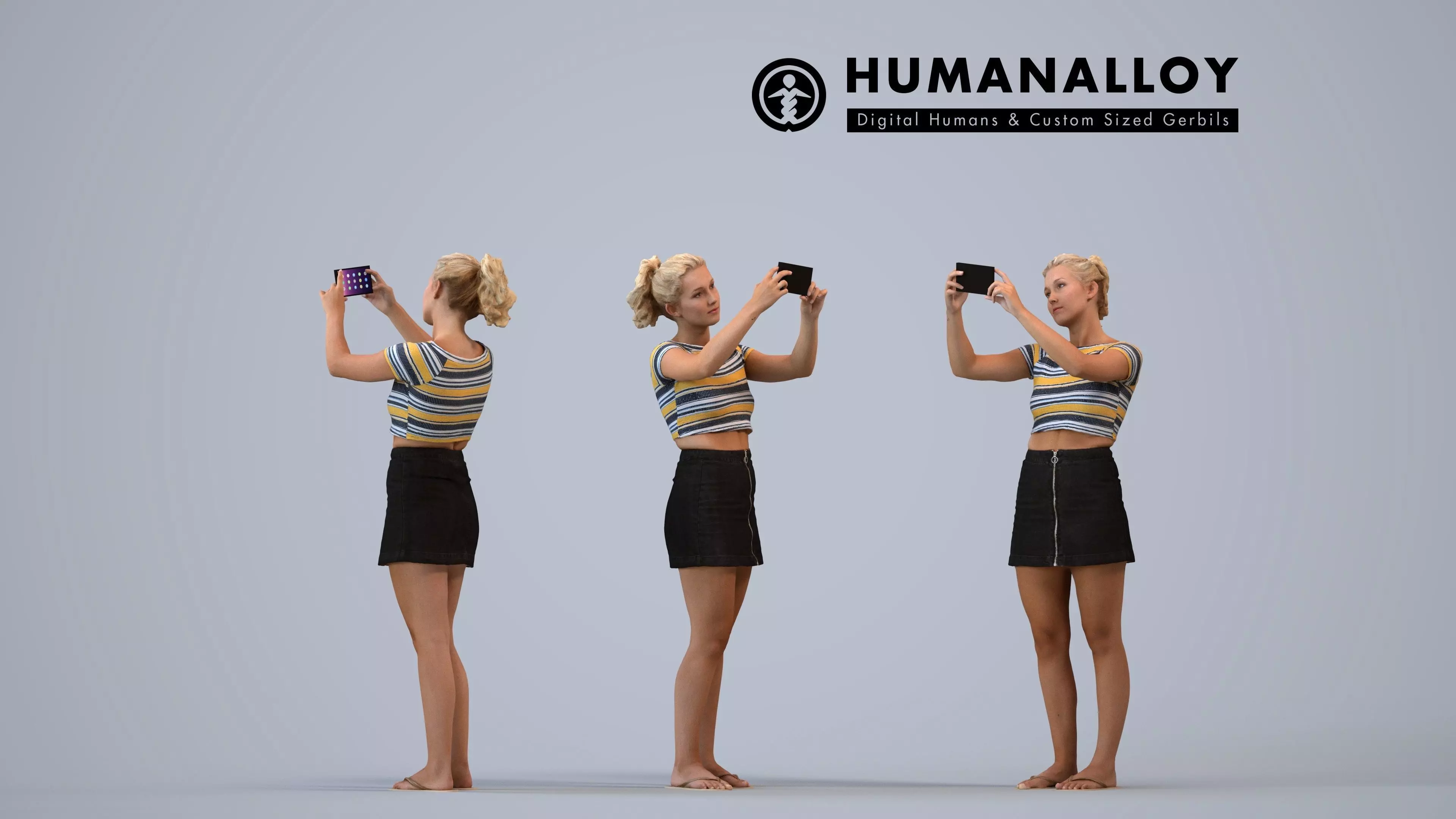 00411Jane008 - Adult Caucasian woman taking photo with 3D model