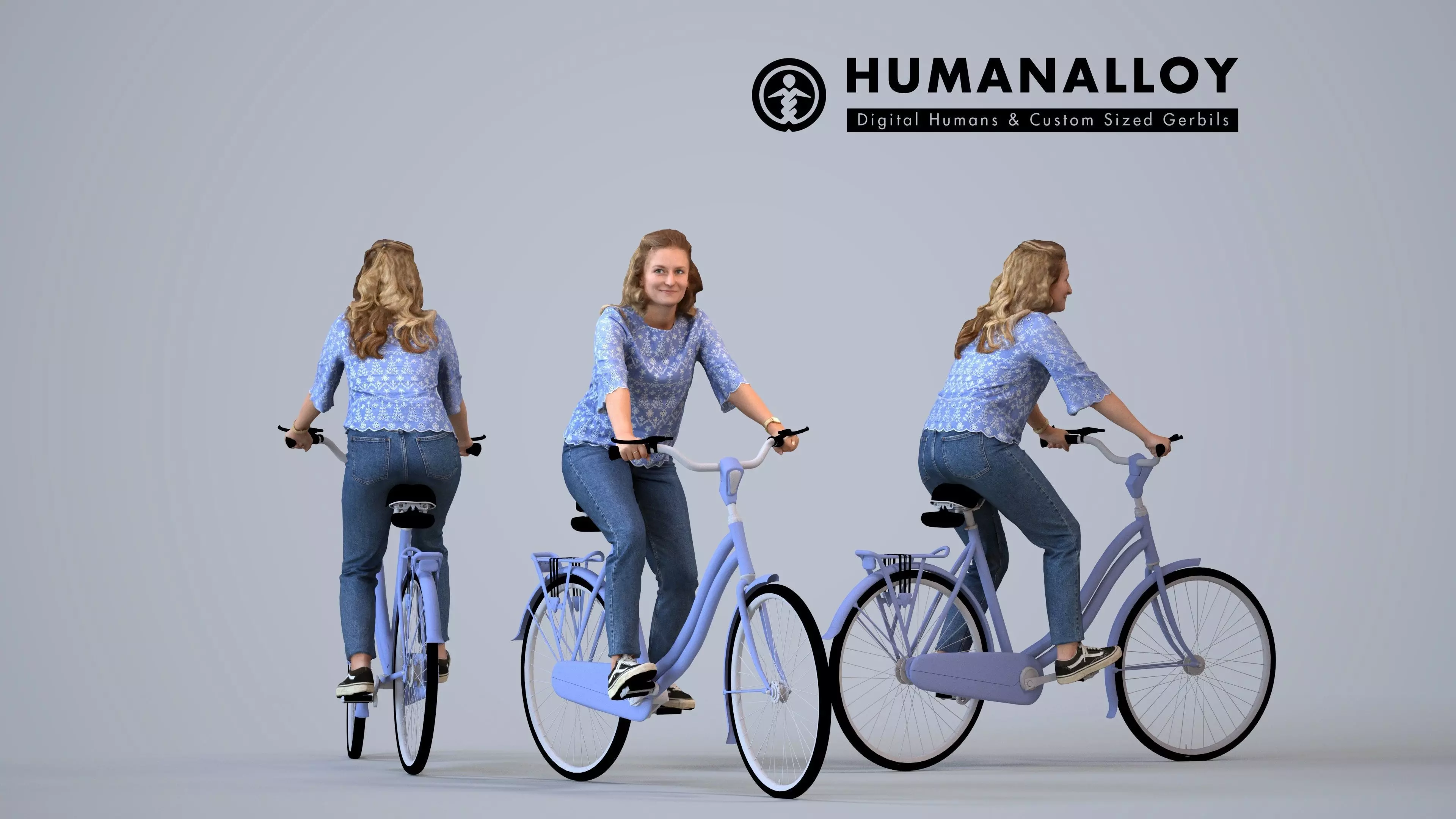 00415Christina001 - Adult Caucasian woman cycling through 3D model