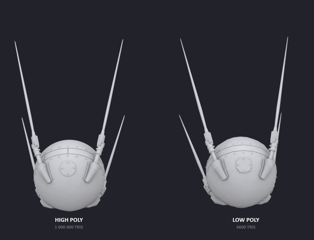 Sputnik spacecraft with two legs Low-poly 3D model_2