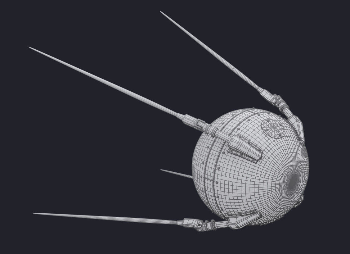 Sputnik spacecraft with two legs Low-poly 3D model_4