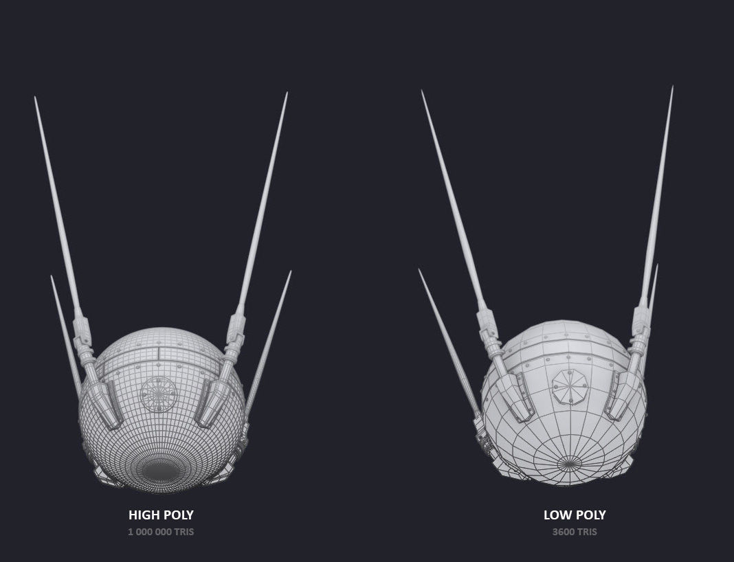Sputnik spacecraft with two legs Low-poly 3D model_1