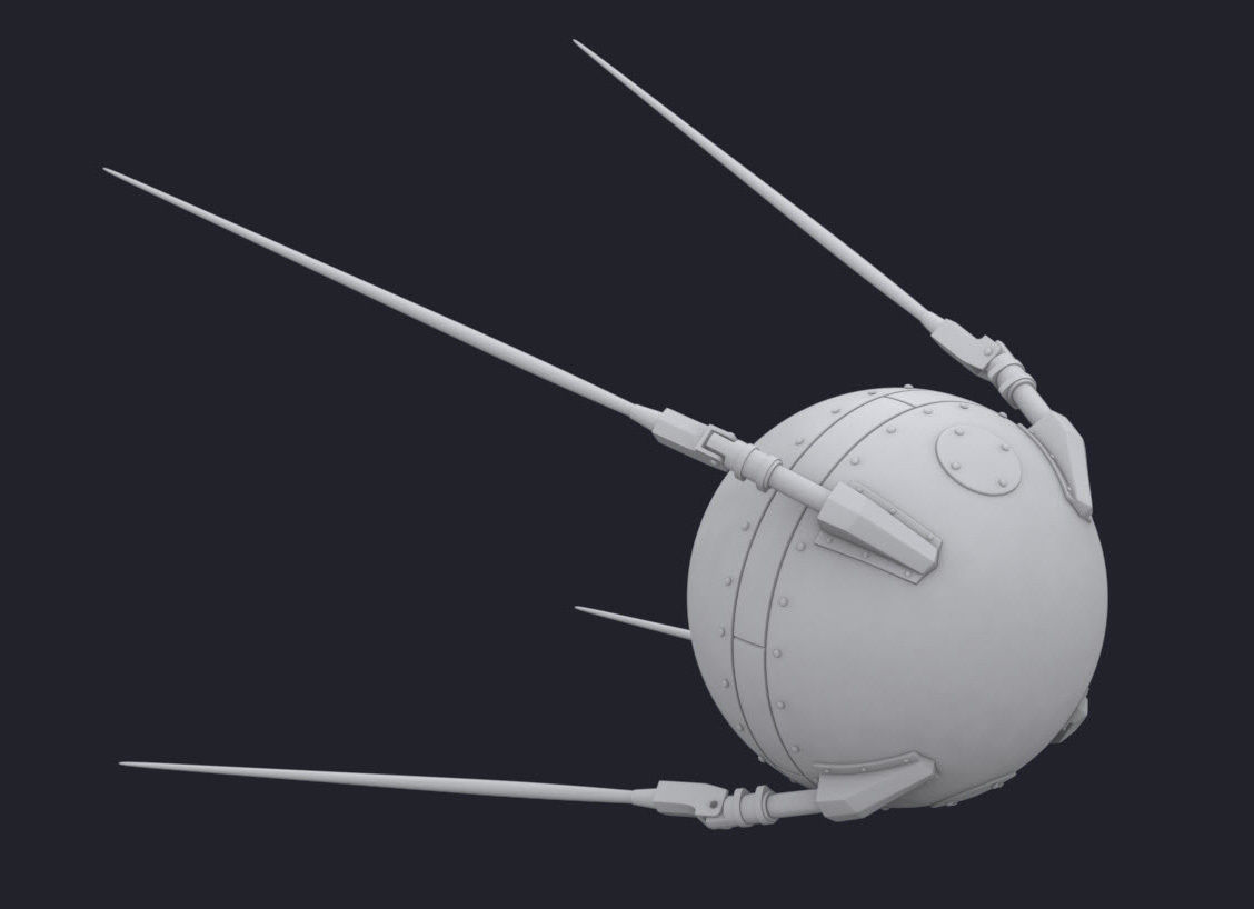 Sputnik spacecraft with two legs Low-poly 3D model_3